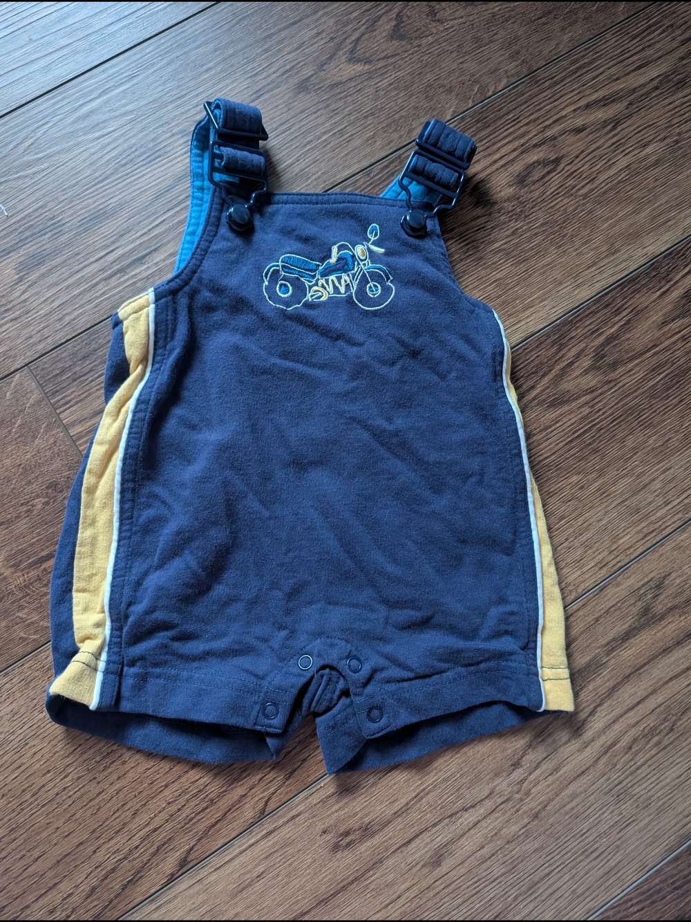 Vintage Gymsport Gymboree Navy Short Overalls With Motorcycle Embroidery